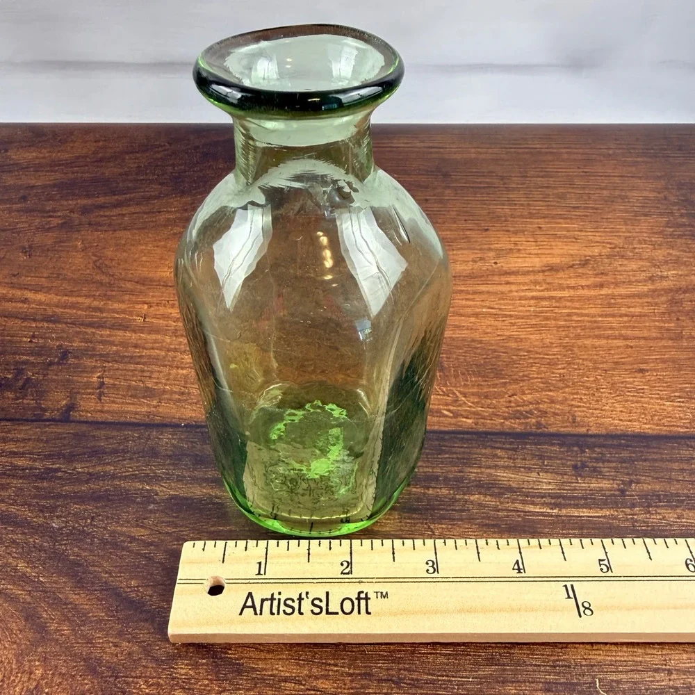 Hand Blown Green Glass Bud Vase Bottle Olive Green Artisan Vase